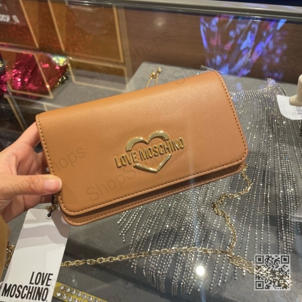 Brand New Love Moschino Crossbody Chain Bag Authentic Brown Leather.